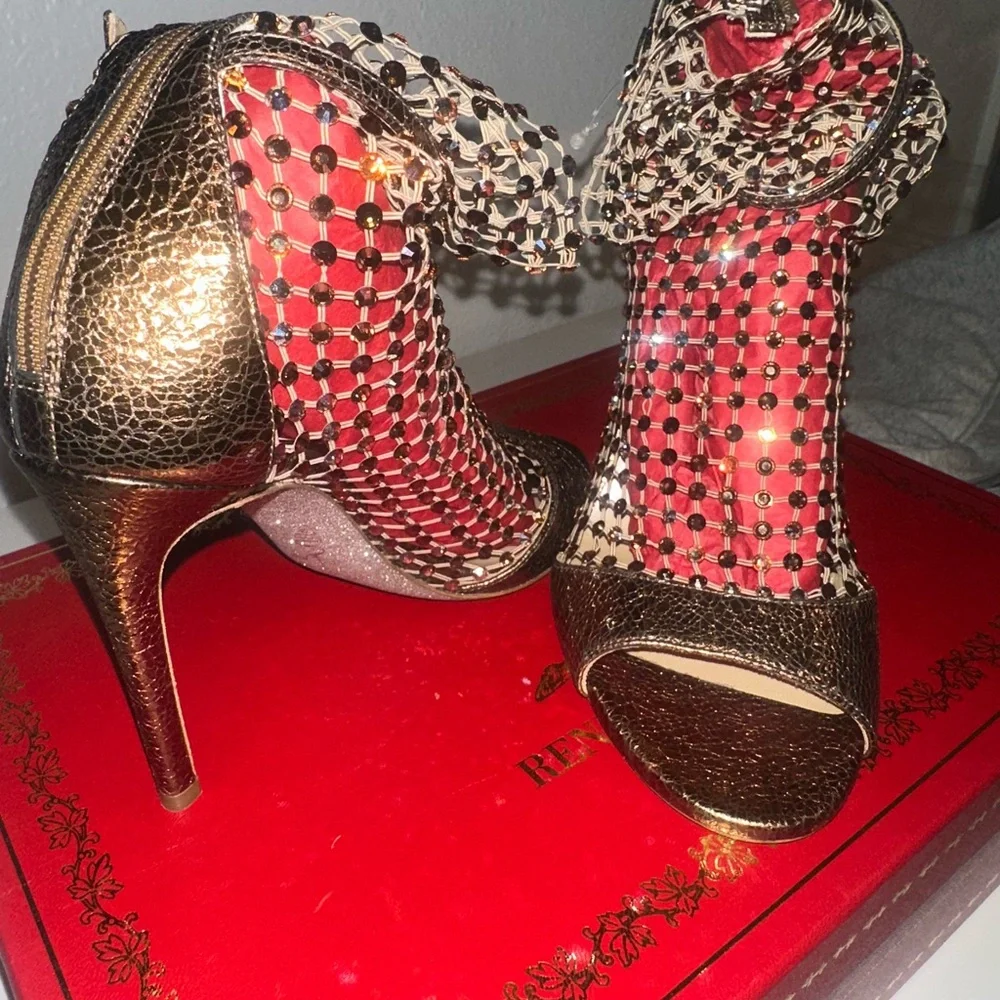 NWT Designer Heels Rene Caovilla Galaxia Bronze - Picture 3 of 12
